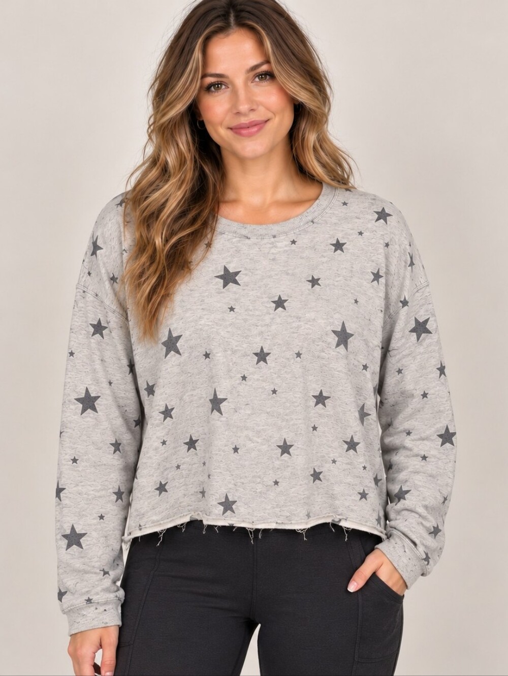 Paper Crane Star Print Cropped Sweatshirt Gray Medium NWT A328